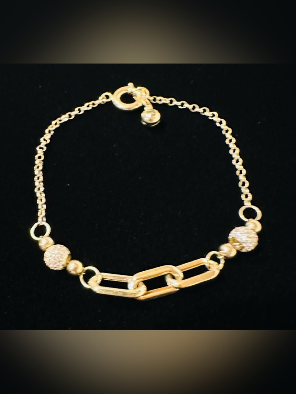 14 gold bracelet Small Link Chain Bracelet 8.5” Long With small decorative balls